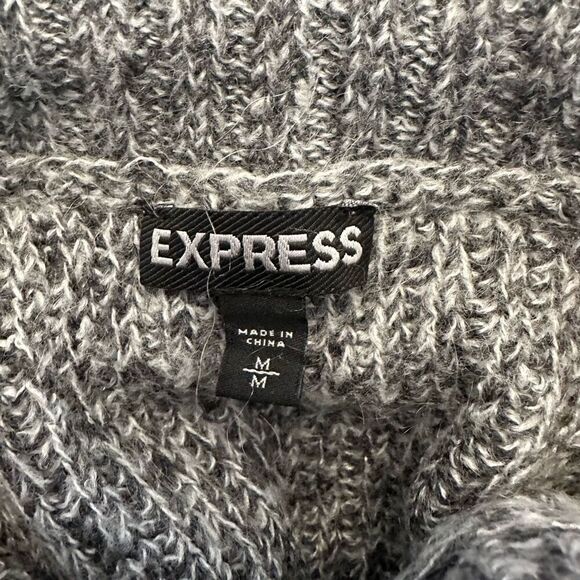 Express Wool Mohair Turtleneck Marled High Low Gray Pullover Sweater Size Medium - Picture 4 of 5
